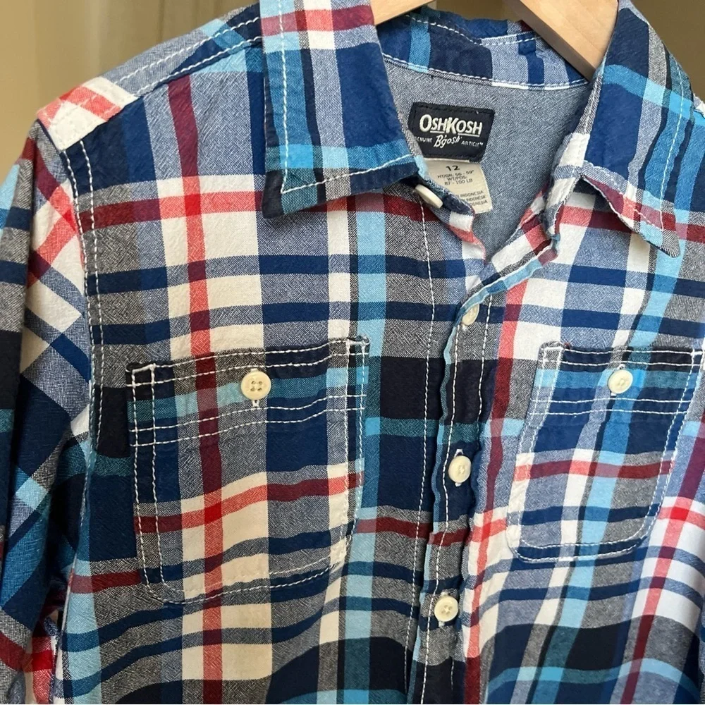 Oshkosh Boy’s Blue/white/red Plaid Longsleeve Button Up Size 12